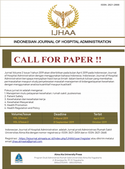 Indonesian journal of Hospital Administration Call For Paper Journal Volume 2 Issue 1