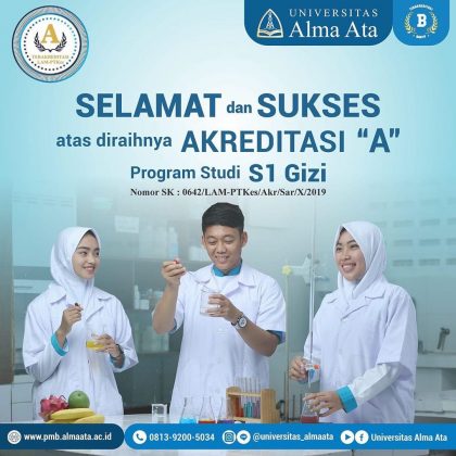 Program Studi S1 Gizi Universitas Alma Ata satu satunya Prodi Gizi  Swasta di Indonesia yang Terakreditasi “A”