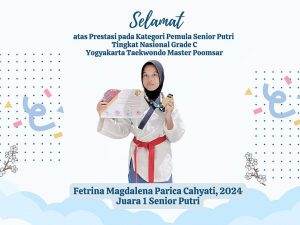 Fetrina Magdalena Raih Juara 1 Senior Putri pada Ajang Yogyakarta Taekwondo Master Poomsar 2024